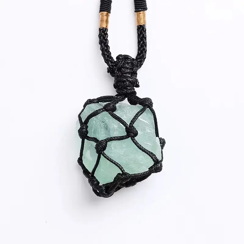 Wholesale Natural Green Fluorite Raw Stone Pendant Healing Crystals Necklace Green Fluorite Pendant