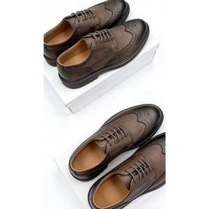 Brogue Men's Shoes Pu British <b>Style</b> <b>Head</b> Carved Business Formal Lace-up Oxford Shoes Breathable Durable Rubber - Product Image 5