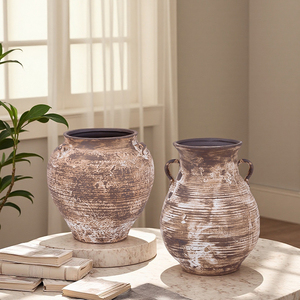 حاوية عتيقة من Redeco بلمسة نهائية من الزهور متعددة الوظائف طقم مزهرية سيراميك ديكور منزلي ريفي - Product Image 5