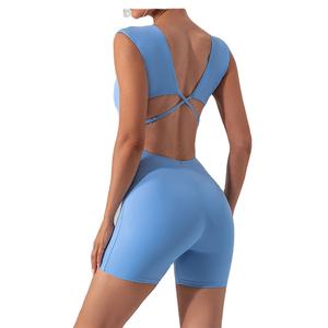 Neue Einführung nackter Rücken bequemer Jumpsuit Cross Schnürung-Up ärmellose Yoga-Sets Gesäß-Lifting schnell trocknender Körperanzug - Product Image 1