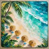 Tapis de Souris Art Tropical Plage Palmiers, Tapis de Bureau Peinture à l'Huile Océan, Set de Table Carré Estival avec Parasols, Décoration Maison Côtier