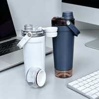 Shaker à protéines isotherme sous vide 20oz en acier inoxydable avec mélangeur anti-fuite et compartiment inférieur pour suppléments