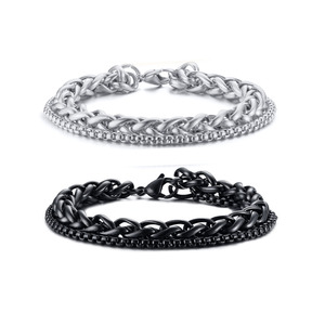 カスタムメンズステンレス鋼ブレスレット工場卸売り刻印名ブラックメッキ父の日ギフトファッションチャームブレスレット - Product Image 1