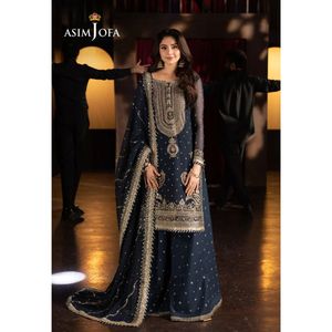 ชุดมุสลิมแบบดั้งเดิมที่สวยงาม ประกอบด้วยเสื้อท็อป-ชาราร่า และผ้าคลุมไหล่ พร้อมงานปักเลื่อม - Product Image 2