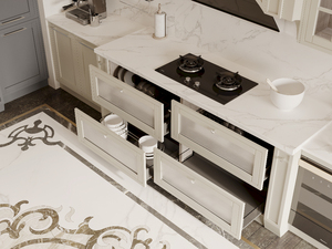 Armoires de cuisine OPPEIN de style américain minimaliste beige en PVC laqué avec tiroirs pour projet de villa - Product Image 4