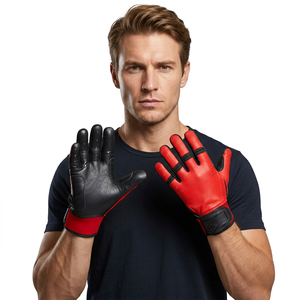 Gants de frappe en cuir rouge et noir avec fermeture auto-agrippante, antidérapants, pour softball, protection sportive, taille XL adulte - Product Image 1