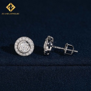Classic Halo‑Style Round <b>Stud</b> Earrings S925 <b>Silver</b> Moissanite Luxury Wedding Party for Women - Product Image 5