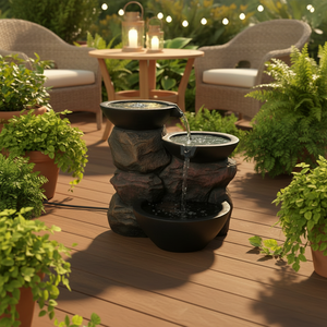 <span class=keywords><strong>Fontaine</strong></span> d'eau cascade lumineuse à énergie solaire à 3 niveaux en résine artificielle, à poser sur table ou au sol, avec son apaisant, pour intérieur et bureau - Product Image 1