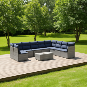Conjunto de Sofá de Patio de Ratán Sintético Gris con Cojines, Muebles de Exterior Duraderos con Capacidad para 8 Personas, Diseño Contemporáneo - Product Image 2