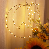 Guirlande lumineuse LED RUIYI Eid Mubarak à piles AA, lumières chaudes, étanche, en fer forgé, motif lune, étoile et château, pour l'Aïd et le Ramadan