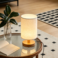 Lampe de bureau moderne à capteur tactile, abat-jour textile cylindrique, base en bois massif, lampe d'ambiance LED, éclairage décoratif intérieur pour hôtel