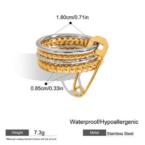 Acier inoxydable 18K PVD plaqué or pierre étoile corde torsion texture martelé fil trombone anneau empilé - Product Image 6