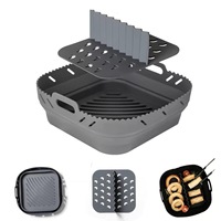 Forro de Silicone Reutilizável para Fritadeira com Divisória, Cesto Quadrado de Silicone de Grau Alimentício para Fritadeira, Acessório Resistente ao Calor para Assar