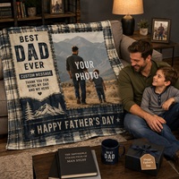 Couverture Photo Personnalisée Fête des Pères – Meilleur Papa du Monde – Message Personnalisé – Plaid en Polaire Flanelle – Cadeau OEM ODM