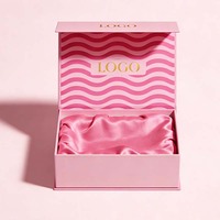 Boîte cadeau en carton rigide pliable rose avec logo personnalisé de luxe, emballage magnétique pour accessoires pour cheveux avec ruban en satin