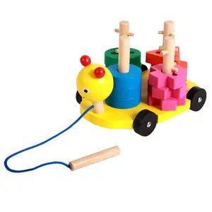 Toptan toptan eğitici oyuncaklar ahşap tırtıl sütun seti ahşap çekme oyuncak oyuncaklar çocuklar için WPT14