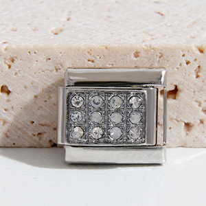 Stainless Steel Italian Modular Bracelet With Crystal Geometric Design Unisex Everyday Wear - Product Image 4