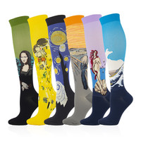 Chaussettes personnalisées adulte heureux peinture à l'huile criant Mona Lisa sourire Hip Hop soins infirmiers chaussettes de Compression nouveauté drôle chaussettes de Compression