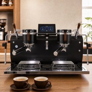 Machine à expresso professionnelle double chaudière 7 L, écran tactile 7 pouces, 5600 W, noire, AT2-2 pour cafés, deux groupes avec commandes à palette - Product Image 2