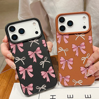 Coque de téléphone portable en TPU avec motif en cuir imprimé nœud papillon rose et blanc amusant pour iPhone X Xr Xs 11 12 13 14 15 16 17 18 Pro Max