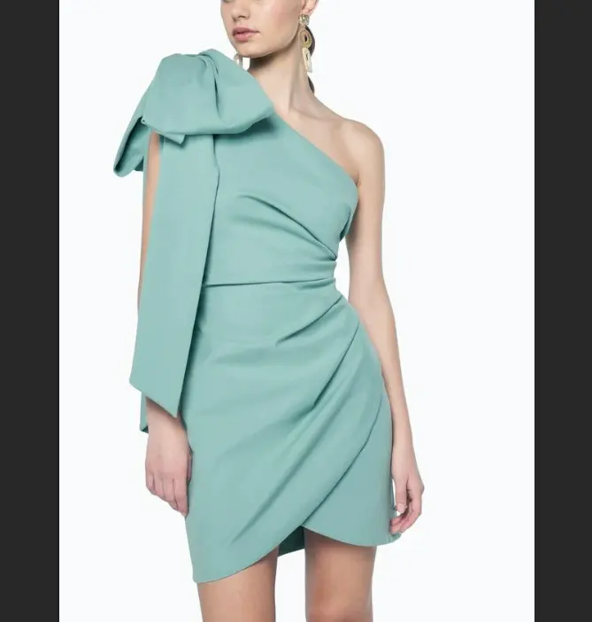 Ocstrade listo para enviar Bodycon azul claro vendaje vestido de fiesta Slip Bodycon gran lazo en un hombro Mini vestido para mujer