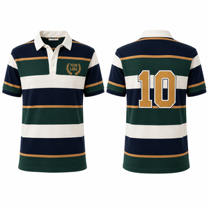 Polo de rugby rayé personnalisé pour homme, manches courtes, coton Oxford, logo brodé, style preppy, coupe classique - Product Image 3