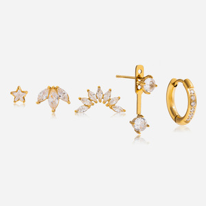 <b>Stud</b> <b>Earrings</b> 18K Gold Stainless Steel Zircon Geometric Star Shape Cross Border Jewelry - Product Image 1