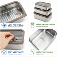 Nouvelle boîte à lunch scolaire populaire, anti-fuite, en acier inoxydable, pour adolescents, avec couvercle en verre, boîte à repas en acier inoxydable