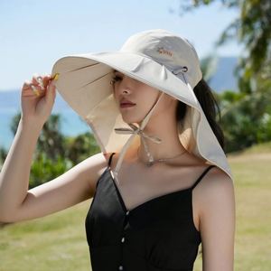 Sombrero de pescador de ala ancha para mujer, protección solar para el cuello, para verano, con orificio para cola de caballo y cordón, venta al por mayor - Product Image 5