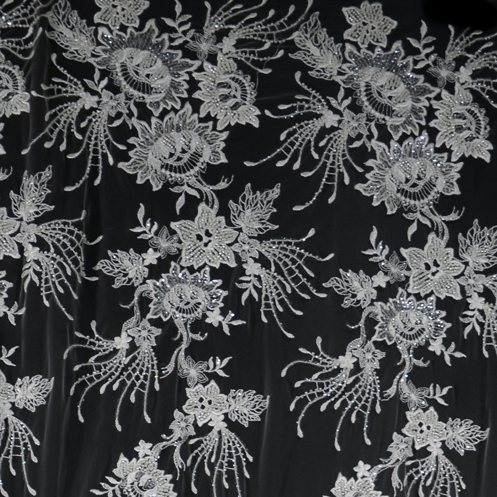 CYG Lovely Flower bridal lace fabric with beads and sequins by yards, Couture Lace Fabric, luxurious beaded wedding dress lace