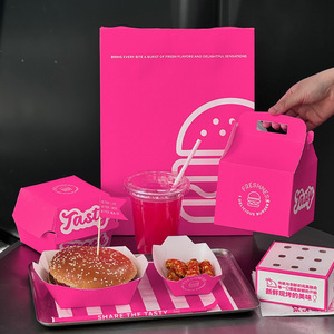 Nieuwe custom logo food burgerbox, wegwerp roze frietbox, hot sale fastfood restaurant takeaway verpakkingsbox - Product Image 1