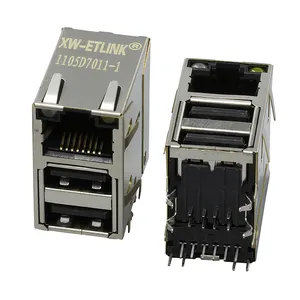 Conector 3x1 RJ45 conector USB Dual enchufe Gigabit Ethernet RJ45 conector modular con conector hembra USB 8P8C RJ45