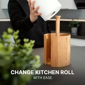 Cross-border bamboo bathroom tissue holder, household desktop cylindrical toilet <b>paper</b> holder, <b>kitchen</b> cling film holder - Product Image 2