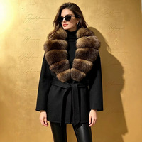Manteau en laine rétro fait main, tendance et haut de gamme, épais, coupe-vent et chaud, avec col amovible en fourrure naturelle véritable