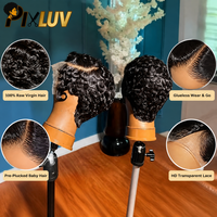 Perruques Courtes en Gros Cheveux Humains Naturels Lace Front Sans Colle Coupe Pixie Perruque Frontale HD 13x4 Cheveux Naturels Courts Bouclés