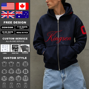 Distressed Oversized 100% <b>Combed</b> Cotton Distressed Heavyweight Washed French Terry Sun Faded Embroidery Patch Boxy Zip up Hoodie - Product Image 2