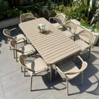 Ensemble table et chaises d'extérieur design nordique, étanche, empilable, en alliage d'aluminium, pour cour, villa, jardin, balcon, loisirs
