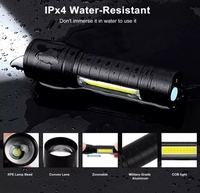 Lampe torche LED mini zoom en alliage d'aluminium QXMOVING, rechargeable par USB, pour le camping en plein air, lampe de poche tactique avec lumière COB