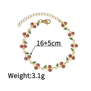 Bracelet bohème en acier inoxydable plaqué or avec zircon, chaîne à maillons, motif cerise, <span class=keywords><strong>cadeau</strong></span> pastoral pour femme, inspiré du bouddhisme - Product Image 4