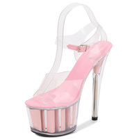 Chaussures à talons hauts à bout ouvert pour femme, vente en gros directe d'usine, plateformes transparentes de créateur