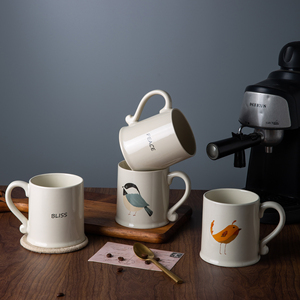 Juego de tazas de gres con logotipo personalizado promocional de Life <span class=keywords><strong>Word</strong></span>, tazas de café de cerámica con patrón de pájaro para venta al por mayor - Product Image 2