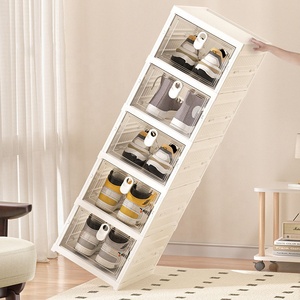 <strong>Foldable</strong> Dustproof Plastic <strong>Shoe</strong> Storage Box Integrated <strong>Shoe</strong> Cabinet No Installation Required Stackable <strong>Rack</strong> for Household Usage - Product Image 3