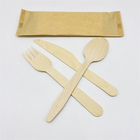 Ustensiles personnalisés imprimés, cuillère, fourchette et couteau jetables en bois de bouleau 140/160 mm, ensemble de couverts en bois, emballage individuel