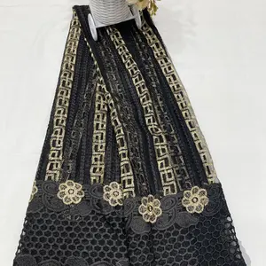 Nouvelle arrivée tissu en maille broderie dentelle fil noir et or broder tissu en dentelle polyester pour robe de femme