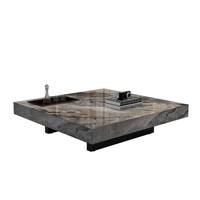 Tables basses carrées durables, grand ensemble de tables basses modernes en marbre avec finition noire pour un salon confortable
