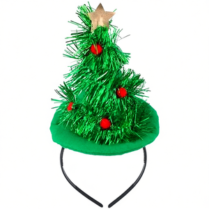 Christmas Tree <b>Hat</b> Green With <b>Red</b> Ornaments And Star <b>Top</b> For Holiday Parties - Product Image 1