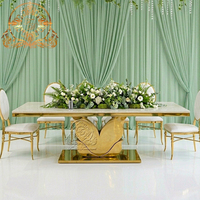 Table de salle à manger rectangulaire moderne en acier inoxydable durable pour hôtels, mariages et événements festifs