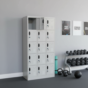 Commercial 15 Door Metal <b>Locker</b> Steel Cube Storage Cabinet with Key <b>Lock</b> Floor Mount for Office Gym School Staff Room - Product Image 1