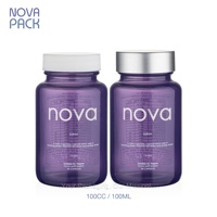 Flacons de pilules de pharmacie 60cc 100cc 120cc 150cc 200cc Flacon de vitamines personnalisé en verre violet Flacon de capsules en plastique avec boîte d'emballage