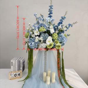 Boule de fleurs bleues réalistes faites à la main en gros, décoration d'événements de mariage, centre de table en soie artificielle, <span class=keywords><strong>rose</strong></span>, Thanksgiving, remise de diplôme - Product Image 2